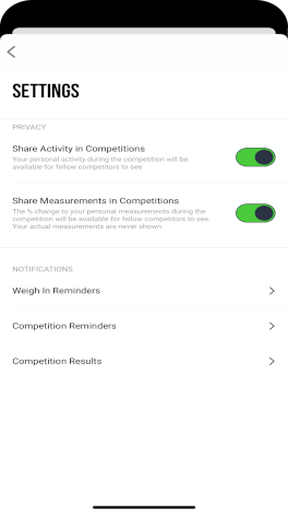 Workout Challenge App Settings